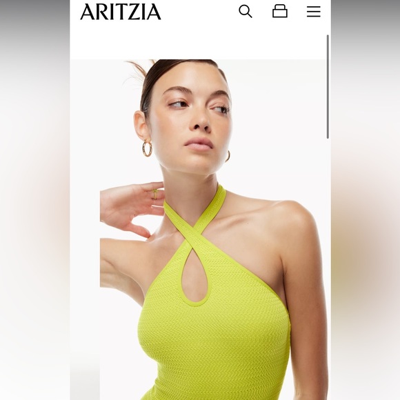 NWT Aritzia Sunday Best Amie Dress, Sexy Halter Neck Mini Dress, Pear Greens - Picture 2 of 9